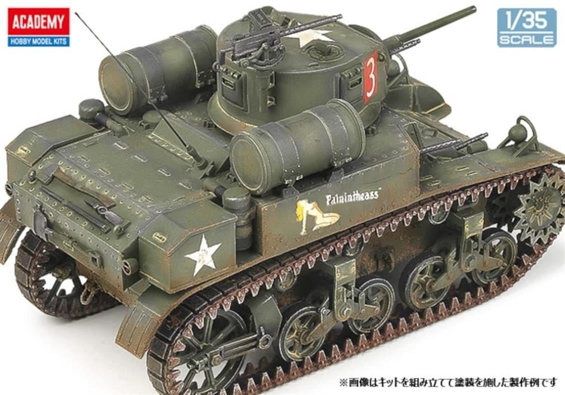 Academy 13269 1/35 Ölçek, US M3A1 Stuart Hafif Tankı, Plastik Model Kiti