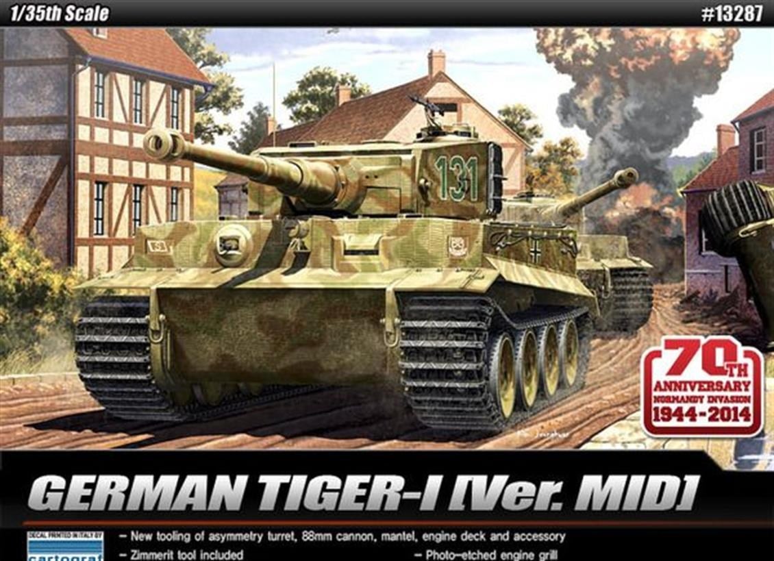 Academy 13287 1/35 Ölçek, Tiger-I Mid. (70.Yıl Normandiya Çıkartması) Tankı, Plastik Model Kiti