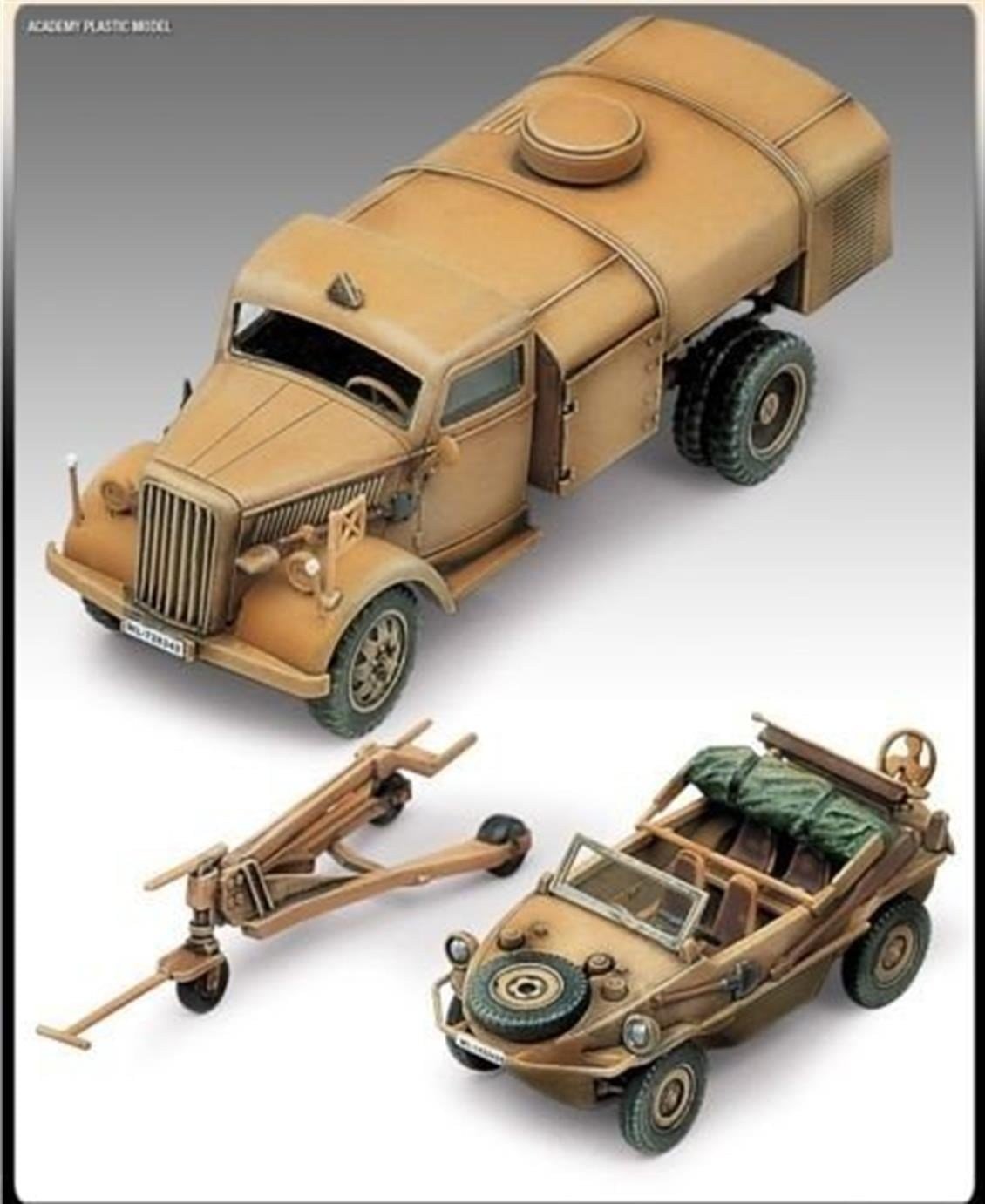 Academy 13401 1/72 Ölçek, Alman Yakıt Tankeri ve Schwimwagen, Plastik Askeri Araç Demonte Maket Seti