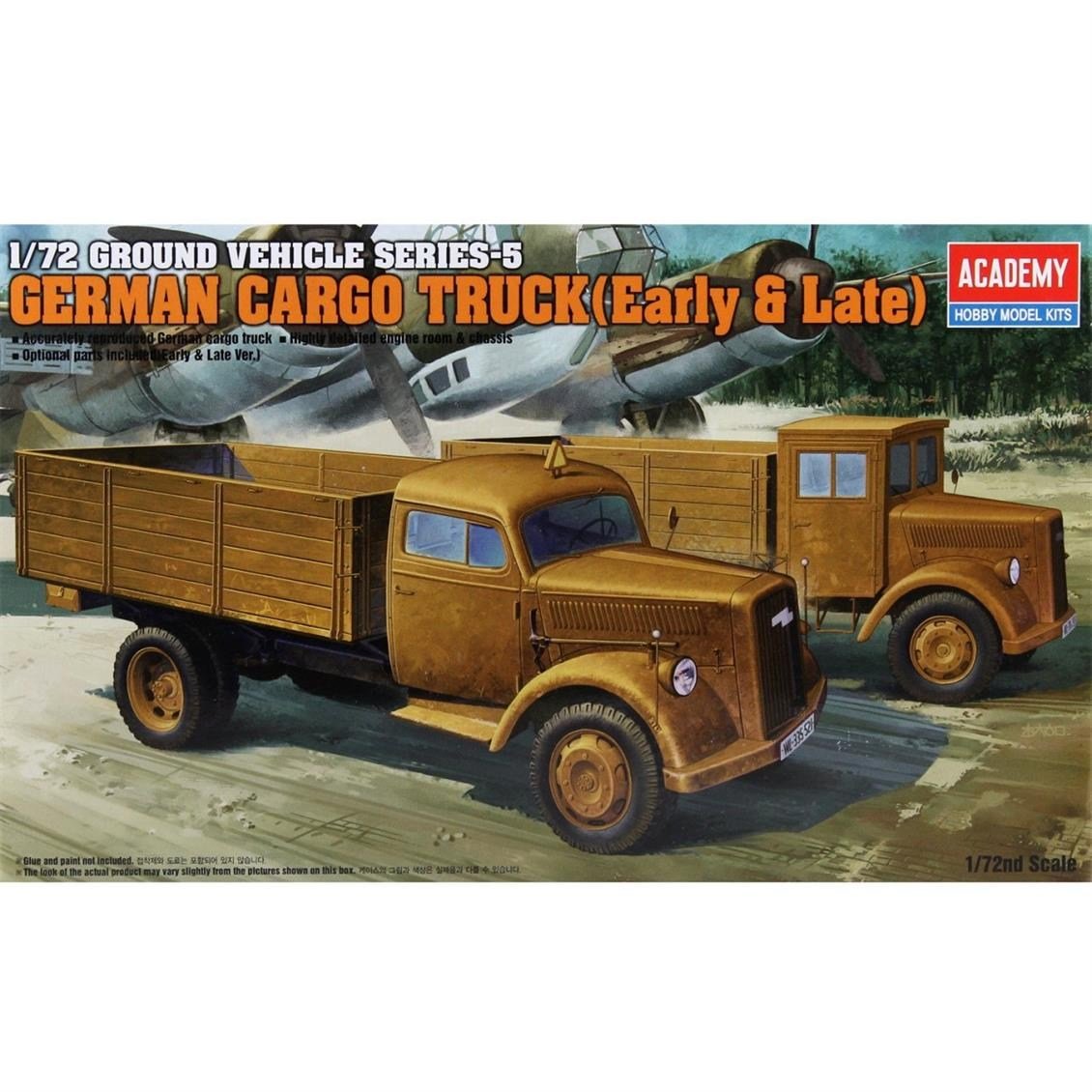Academy 13404 1/72 Ölçek,  Alman WWII Kargo Kamyonları (Erken ve Geç Dönem) Demonte, Plastik Maket Seti