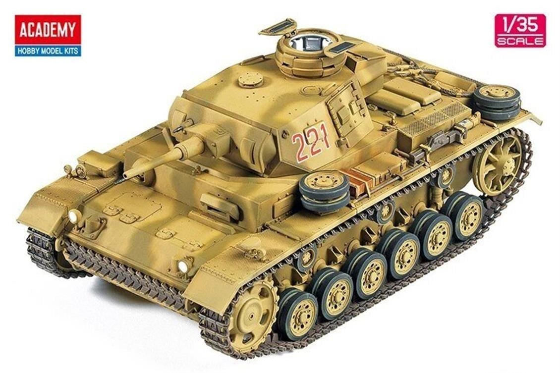Academy 13531 1/35 Ölçek, German Panzer III Ausf.J (North Africa) Tankı, Plastik Model Kiti