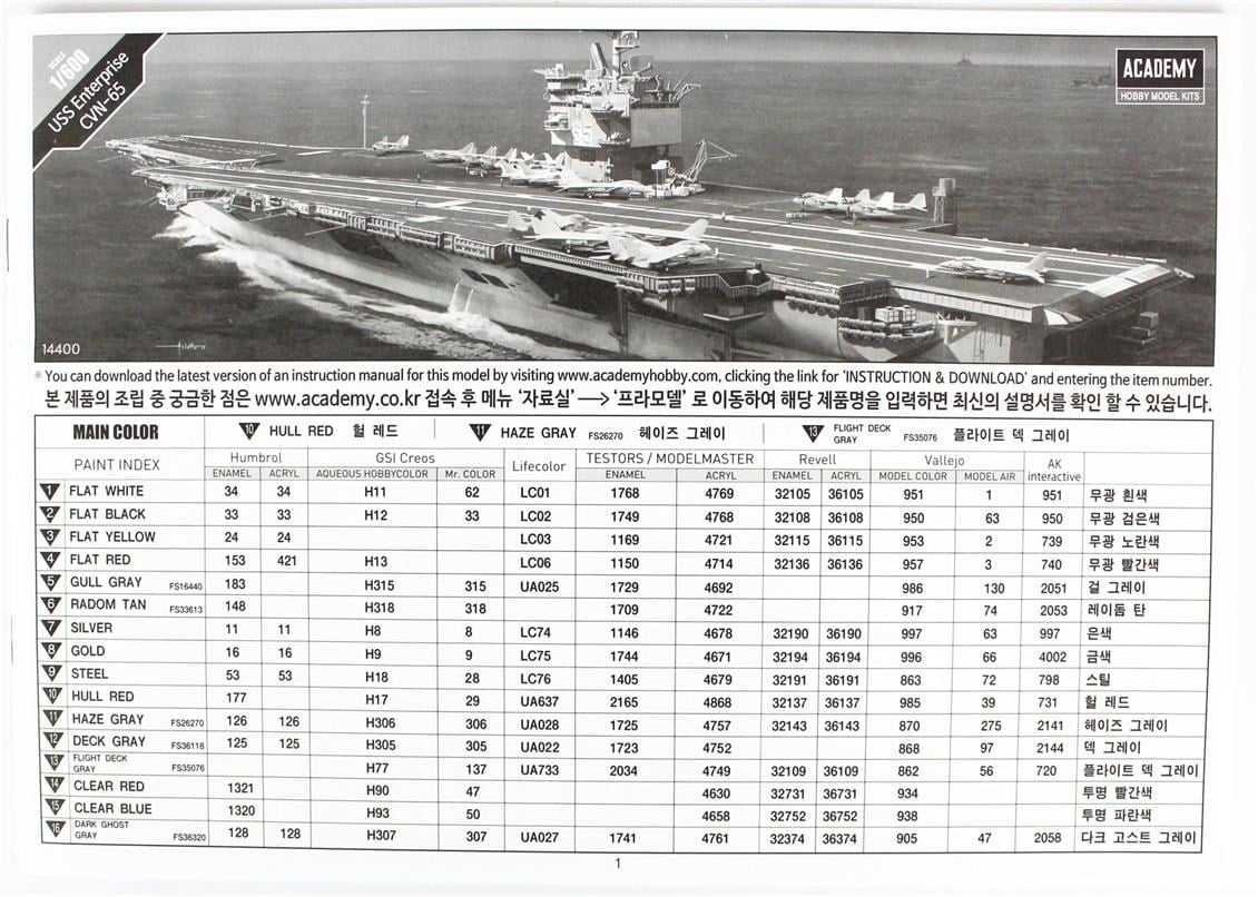 Academy 14400 1/600 Ölçek, USS Enterprise CVN-65 Savaş Gemisi, Plastik Model Kiti