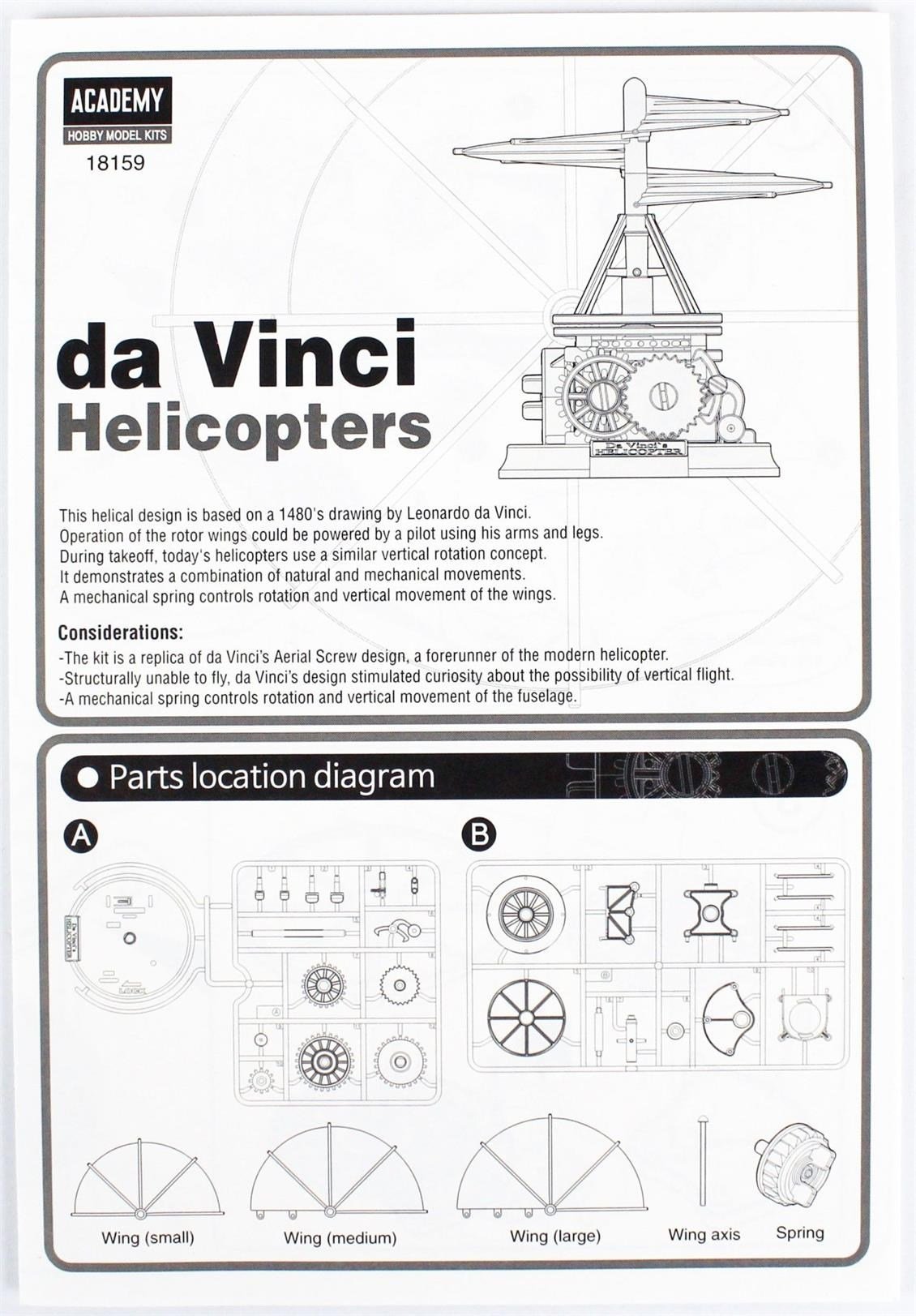 Academy 18159 Da Vinci Helikopter, Plastik Model Kiti