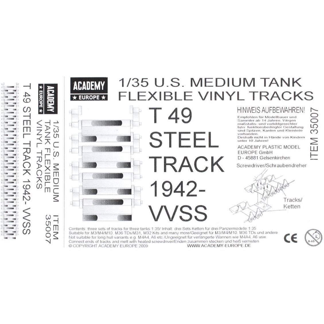 Academy 35007 1/35 Ölçek, T49 1942-VVSS Tank Palet Seti, Plastik Model Kiti