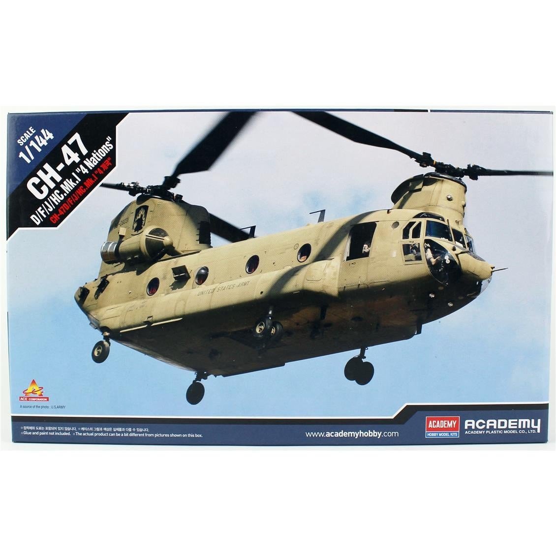 Academy12624 1/144 Ölçek, CH-47D/F/J/HC.Mk.1 (4 nations) Askeri Helikopter, Plastik Model Kiti