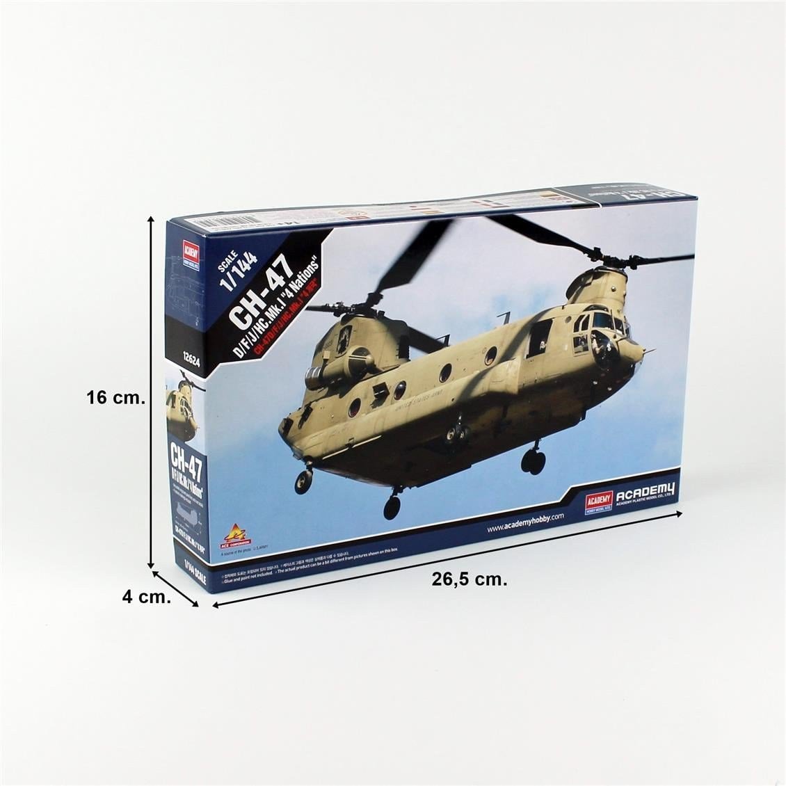 Academy12624 1/144 Ölçek, CH-47D/F/J/HC.Mk.1 (4 nations) Askeri Helikopter, Plastik Model Kiti