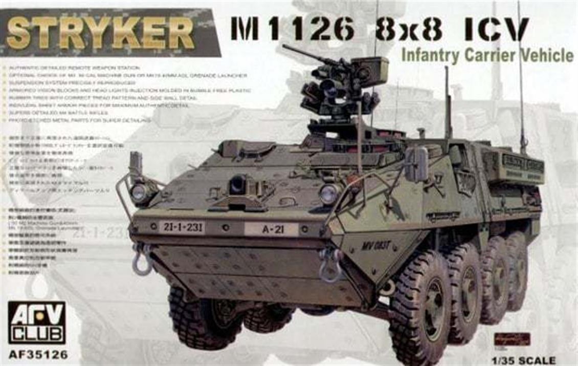 AFV Club AF35126 1/35 Ölçek, Stryker M1126 8x8 ICV Infantry Carrier Vehicle Tank, Plastik Model kiti