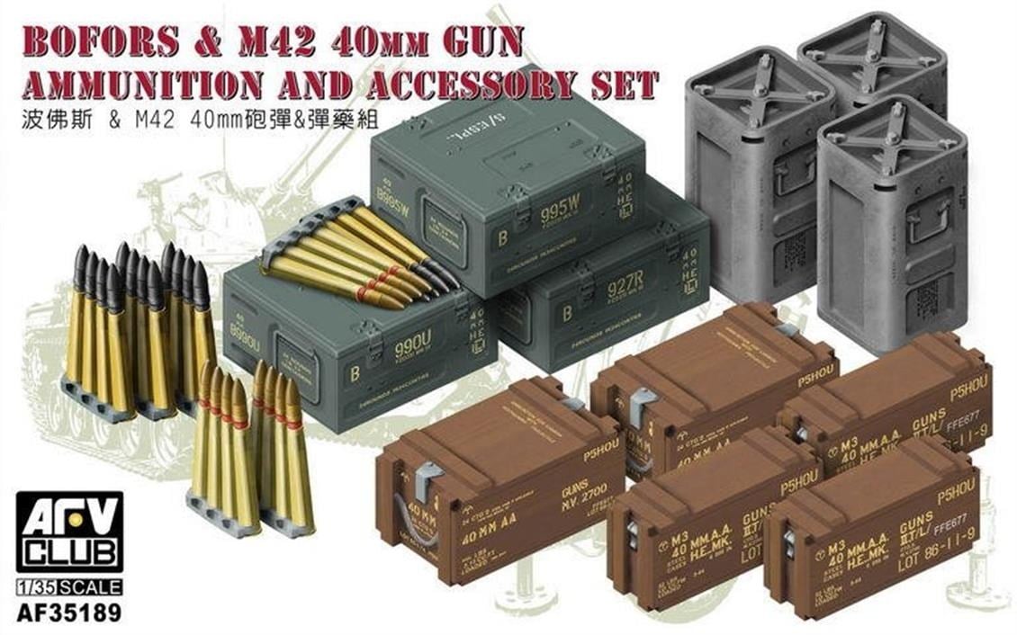 AFV Club AF35189 1/35 Ölçek, Bofors & M42 Uçaksavar Mühimmat ve Aksesuar, Plastik Model kiti Seti