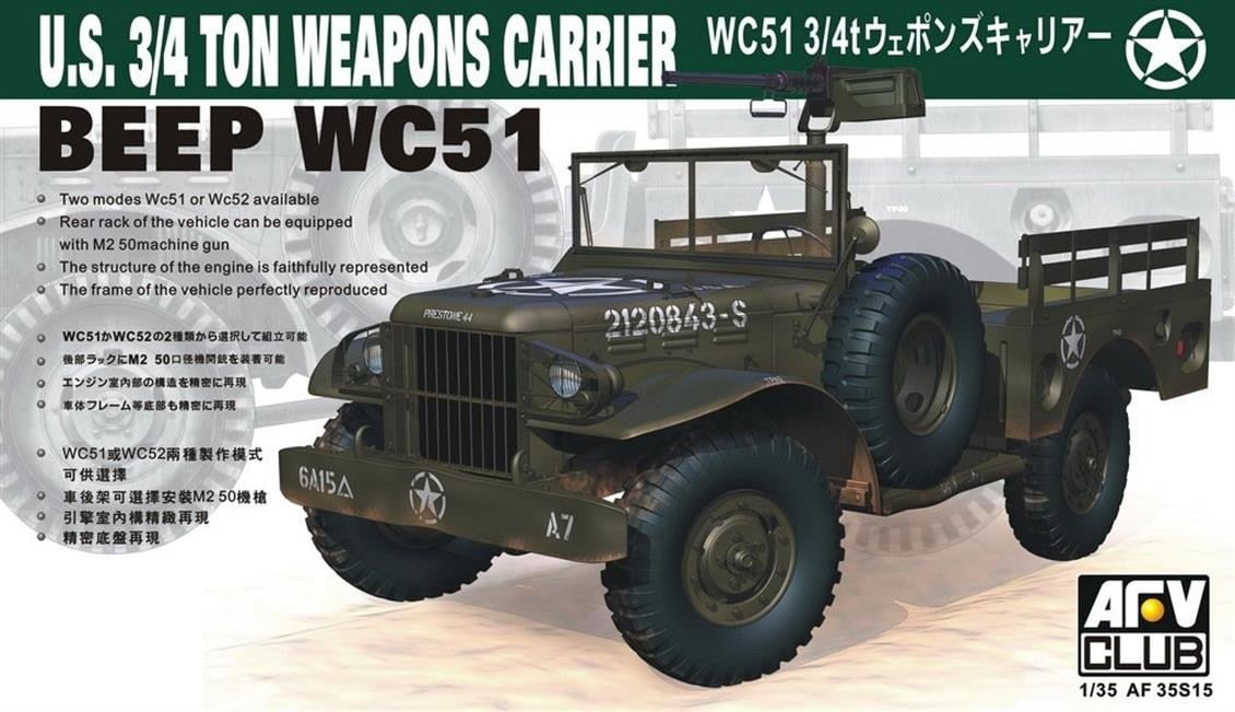 AFV Club AF35S15 1/35 Ölçek, U.S. 3/4 ton Weapons Carrier WC51 Beep Askeri Araç, Plastik Model kiti