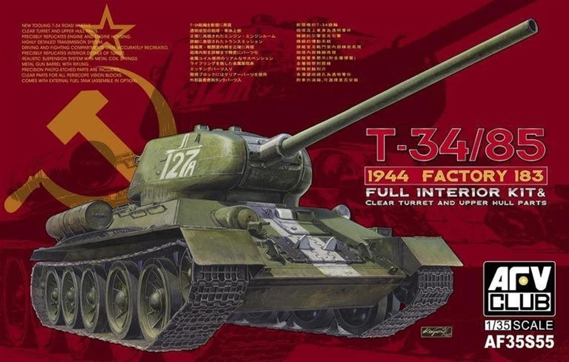 AFV Club AF35S55 1/35 Ölçek, T-34/85 1944 Factory 183 with Transparent Turret, Tank, Plastik Model kiti
