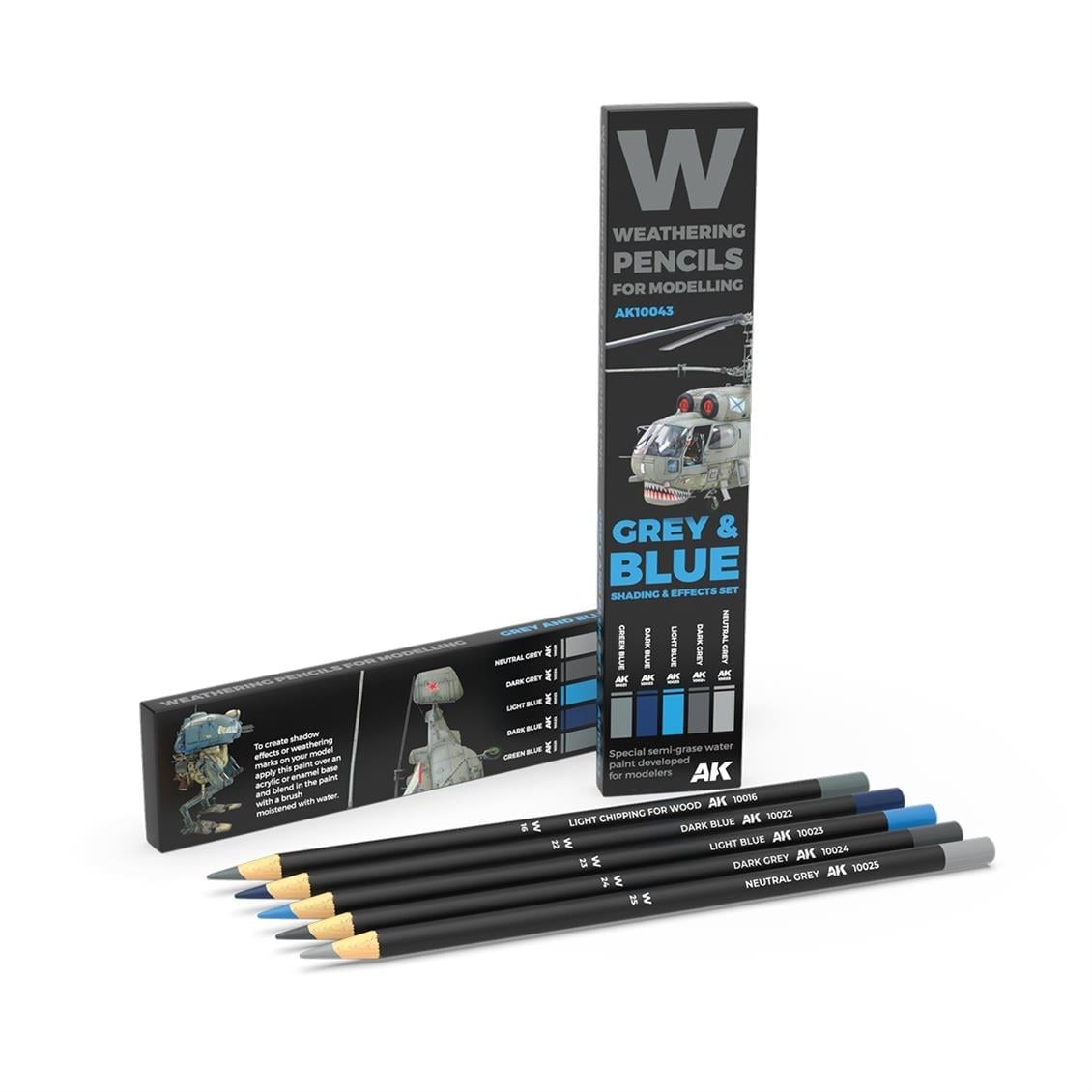 AK 10043 Suluboya Kalemi Seti, Grey & Blue, Shading & Effects, 5 Adet