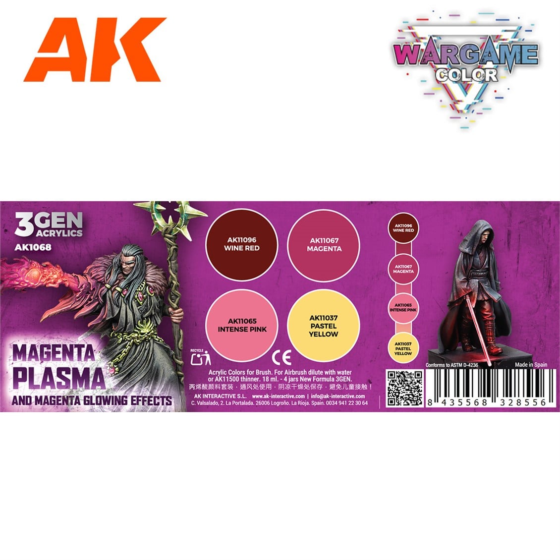 AK 1068 4x17 ml. Magenta Plazma ve Parlama Efekti, 3Gen Akrilik Wargame Boya Seti
