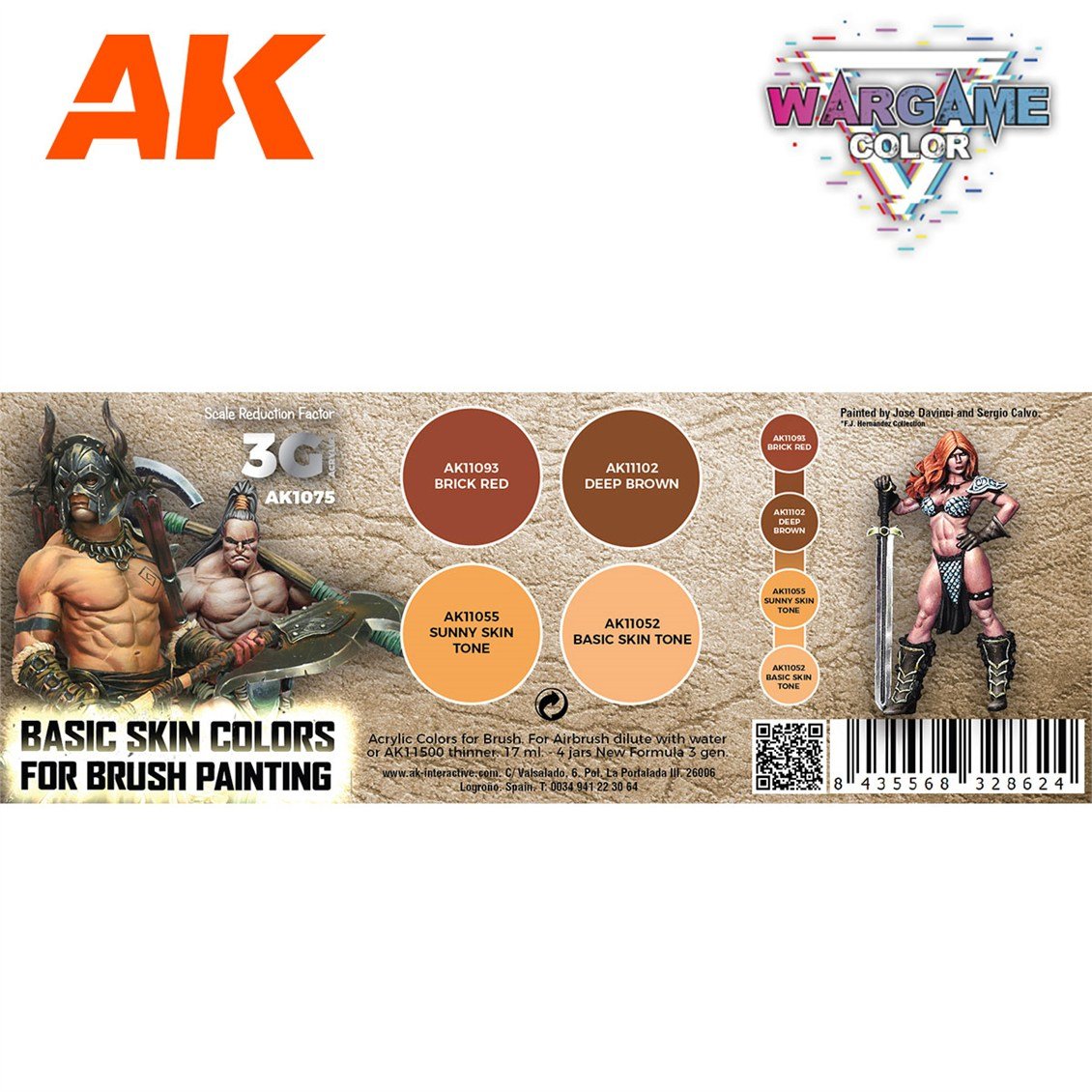 AK 1075 4x17 ml. Basit Ten Renkleri, 3Gen Akrilik Wargame Boya Seti