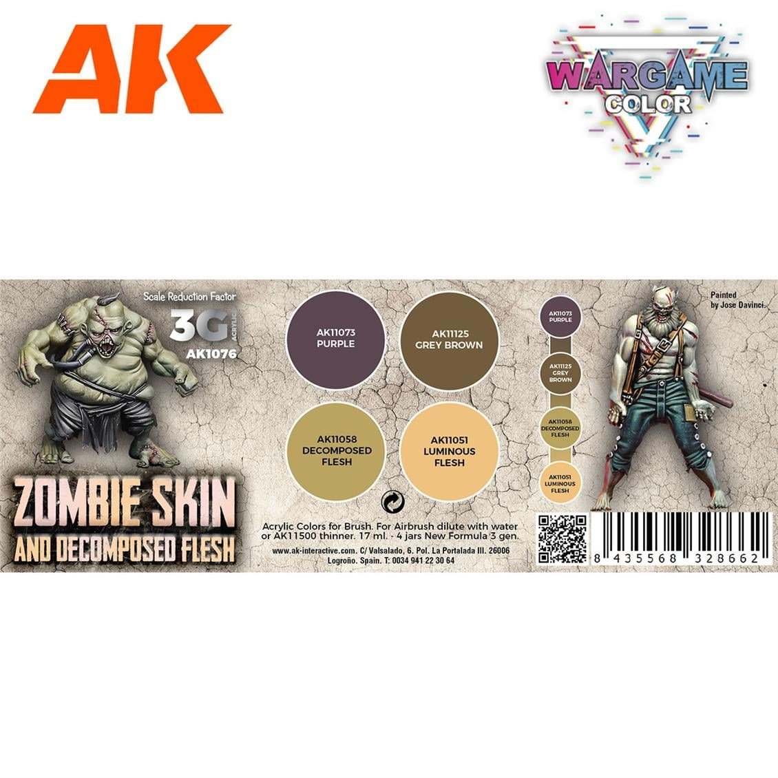 AK 1076 4x17 ml. Zombie Skin Renkleri, Akrilik Model Boyası Seti
