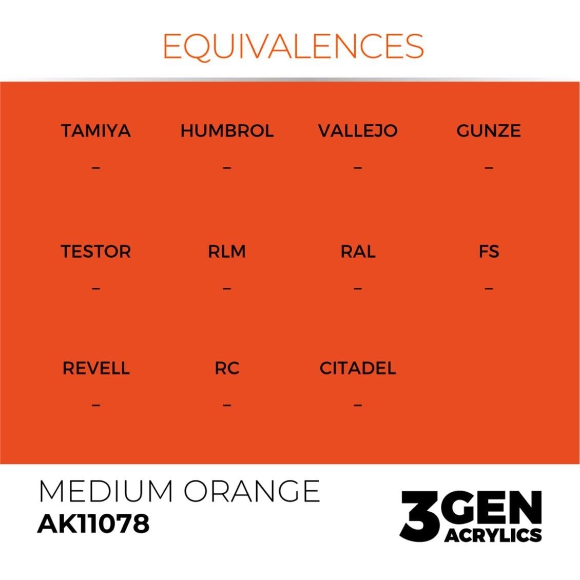 AK 11078 17 ml. Medium Orange, 3GEN Akrilik Model Boyası