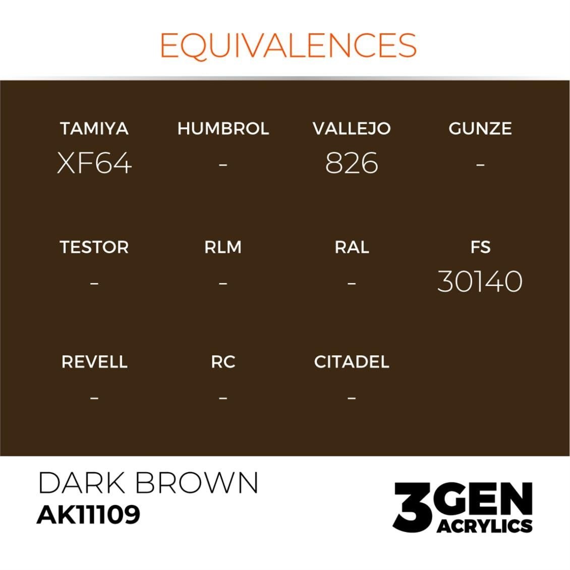 AK 11109 17 ml. Dark Brown, 3GEN Akrilik Model Boyası