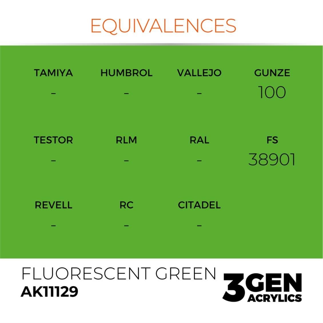 AK 11129 17 ml. Fluorescent Green, 3GEN Akrilik Model Boyası