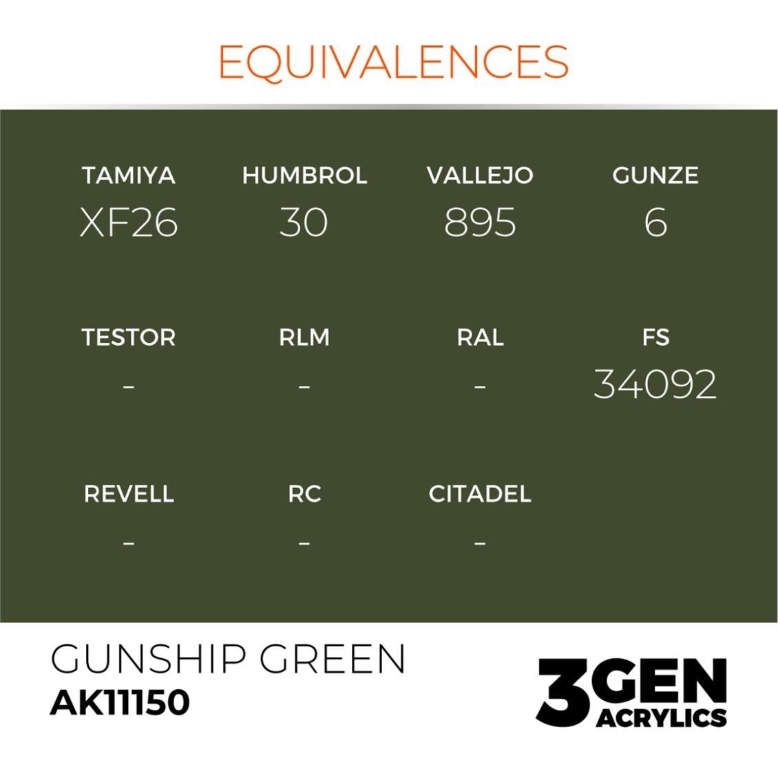 AK 11150 17 ml. Gunship Green, 3GEN Akrilik Model Boyası