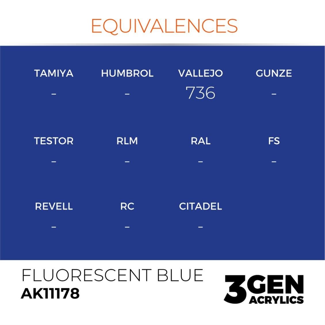 AK 11178 17 ml. Fluorescent Blue, 3GEN Akrilik Model Boyası