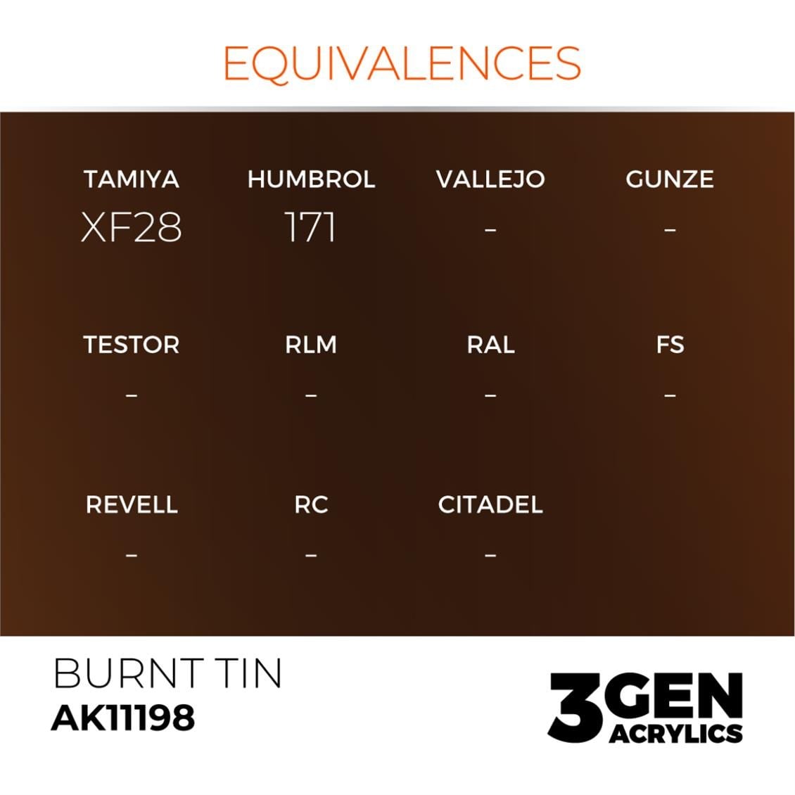 AK 11198 17 ml. Burnt Tin, 3GEN Akrilik Model Boyası
