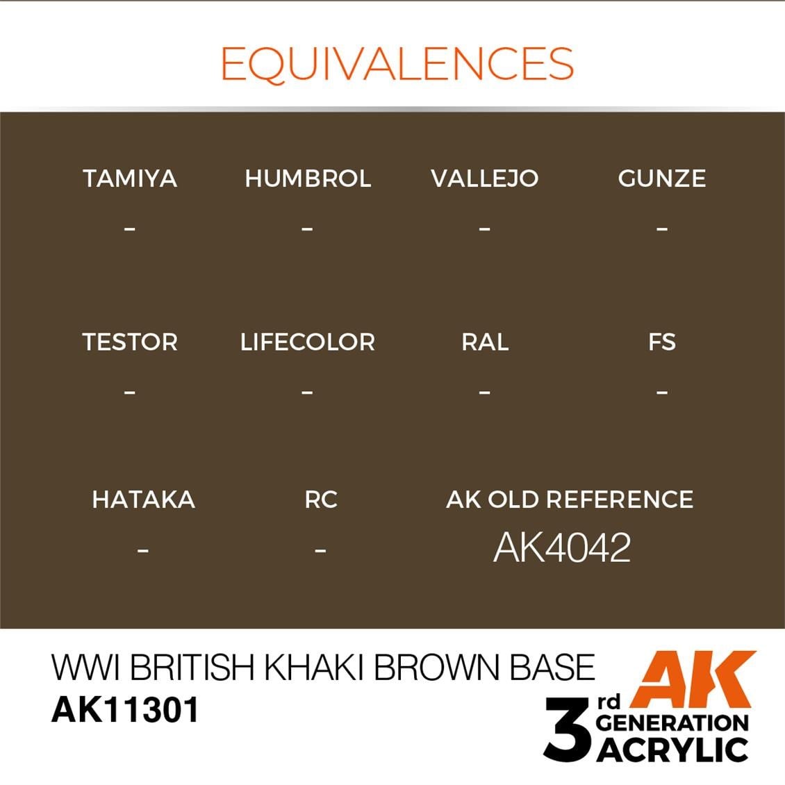 AK 11301 17 ml. WWI Brithish Khaki Brown Base, AFV Serisi 3GEN Akrilik Model Boyası