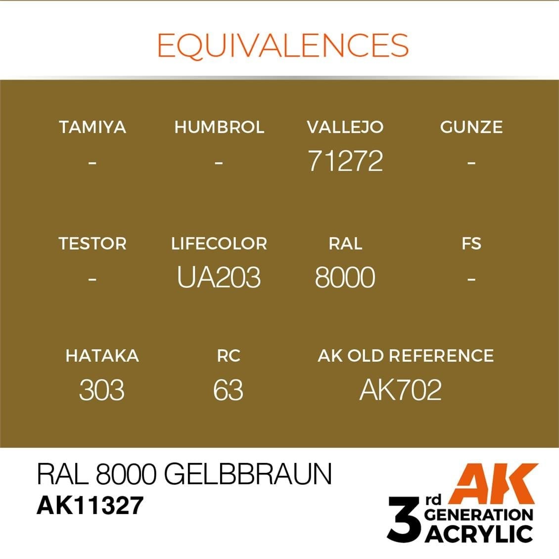 AK 11327 17 ml. RAL 8000 Gelbbraun, AFV Serisi 3GEN Akrilik Model Boyası
