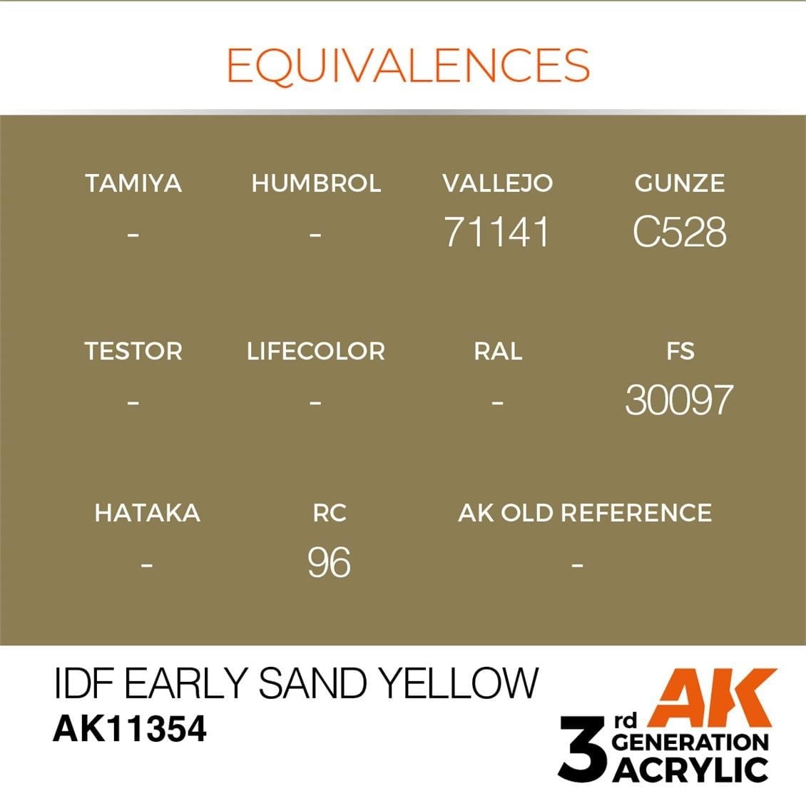 AK 11354 17 ml. IDF Early Sand Yellow, AFV Serisi 3GEN Akrilik Model Boyası