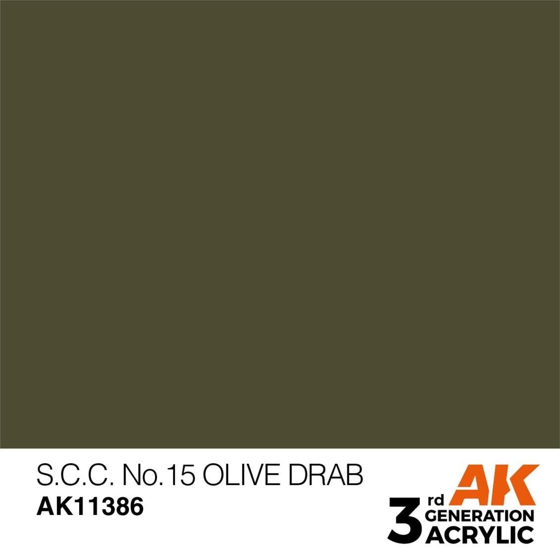 AK 11386 17 ml. S.C.C. No.15 Olive Drab, AFV Serisi 3GEN Akrilik Model Boyası