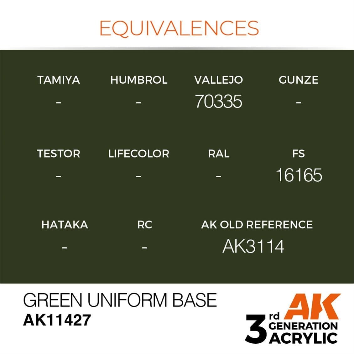 AK 11427 17 ml. Green Uniform Base, Figür Serisi 3GEN Akrilik Model Boyası