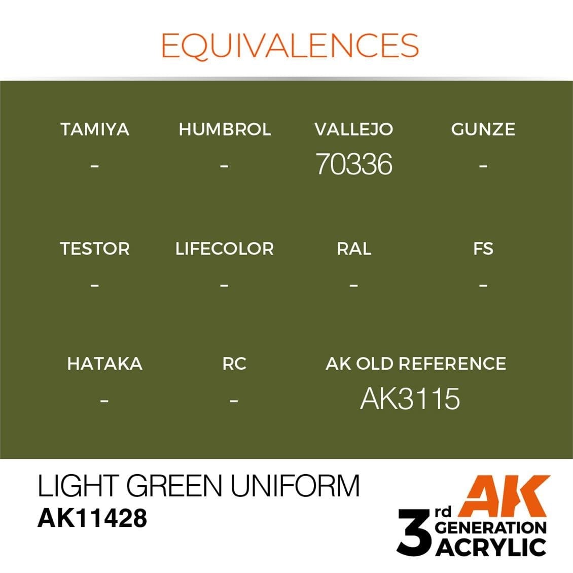 AK 11428 17 ml. Light Green Uniform, Figür Serisi 3GEN Akrilik Model Boyası