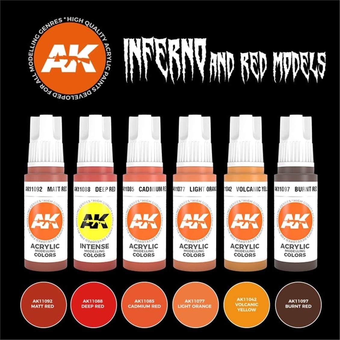AK 11604 6x17 ml. Cehennem ve Kırmızı Yaratıklar, Figürler için Akrilik 3GEN Model Boyası Seti