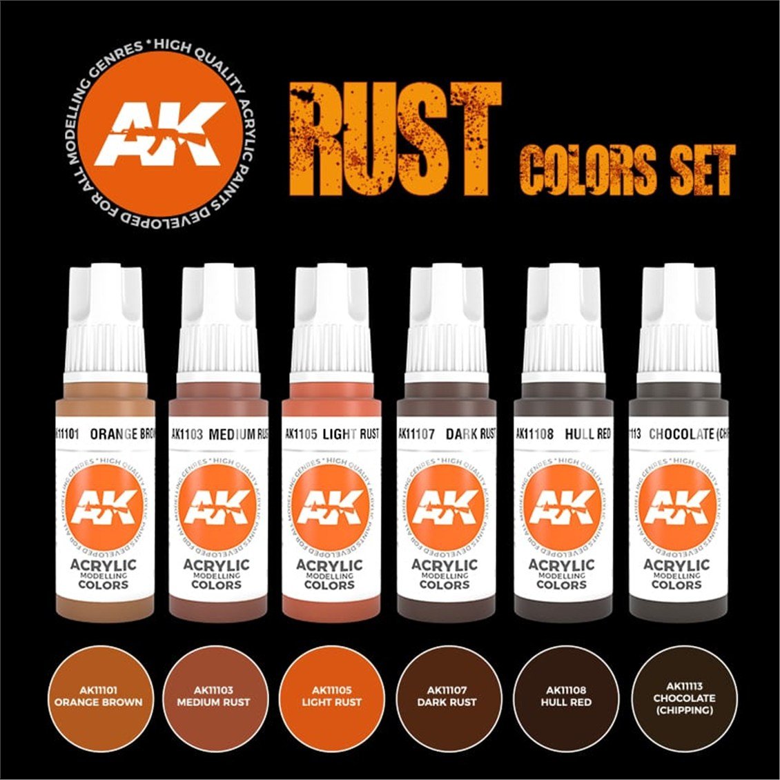 AK 11605 6x17 ml. Paslı ve Terkedilmiş Görünümü için Akrilik 3GEN Model Boyası Seti