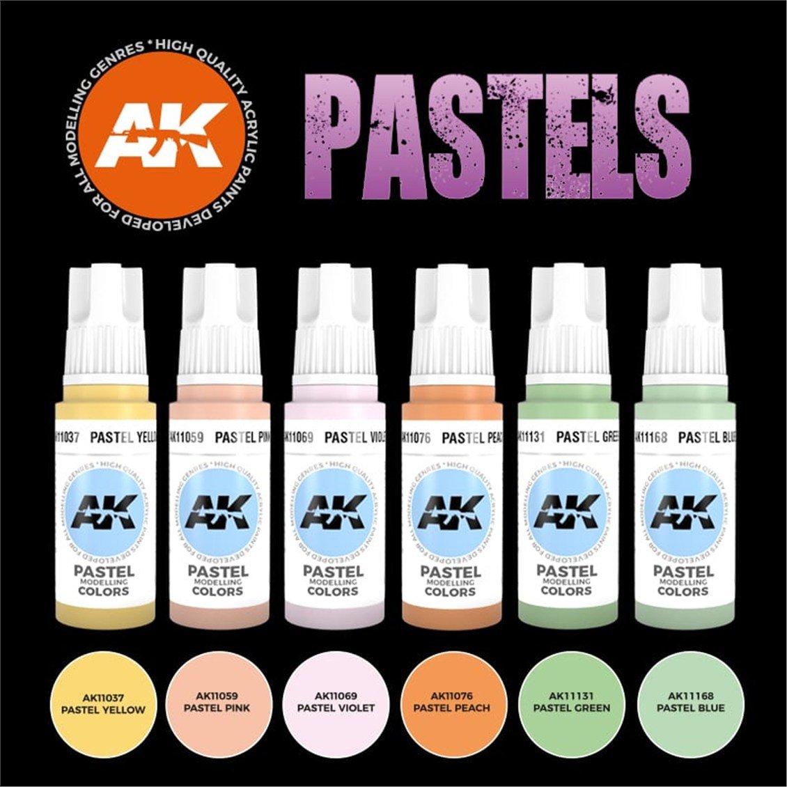 AK 11607 6x17 ml. Pastel Renkleri, Akrilik 3GEN Model Boyası Seti