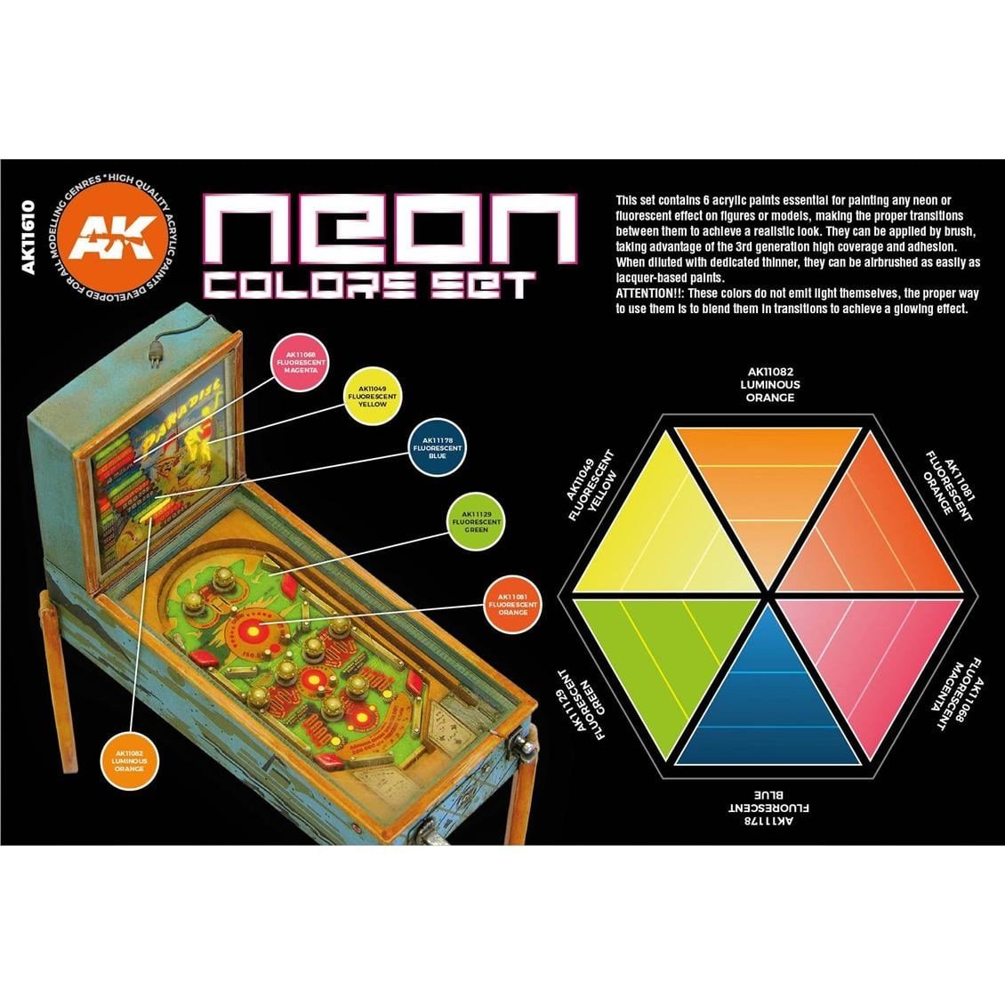 AK 11610 6x17 ml. Neon Renkleri, Akrilik 3GEN Model Boyası Seti