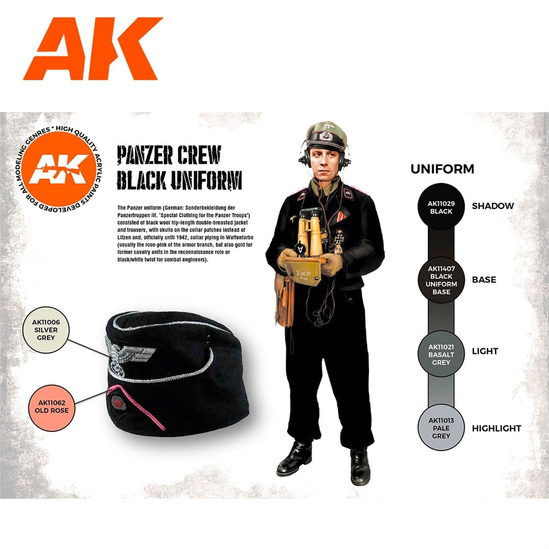 AK 11622 6x17 ml. Tank Mürettebatı Siyah Uniformaları, Akrilik 3GEN Model Boyası Seti