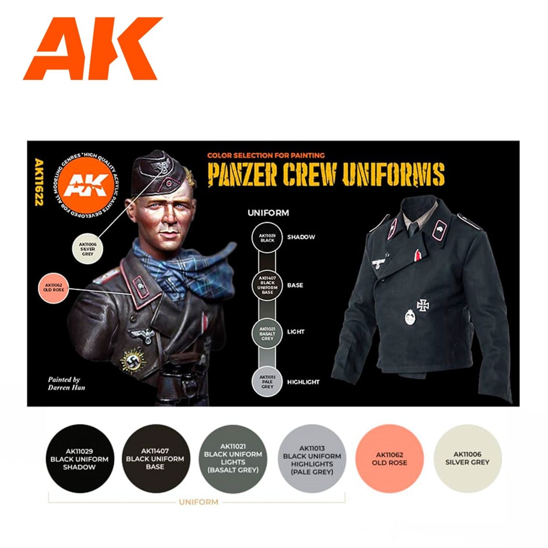 AK 11622 6x17 ml. Tank Mürettebatı Siyah Uniformaları, Akrilik 3GEN Model Boyası Seti