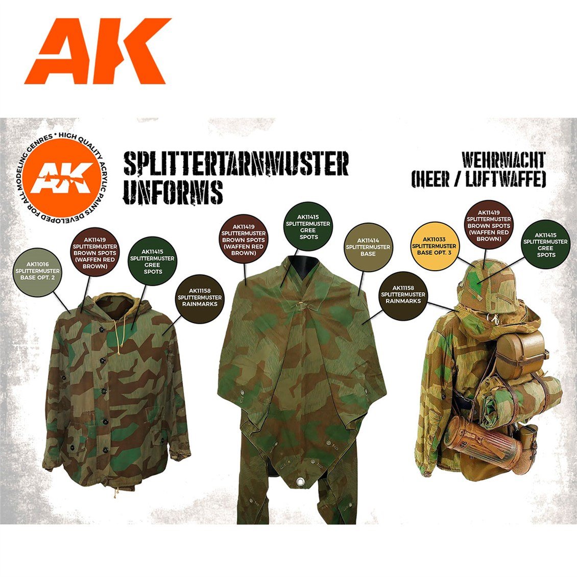 AK 11624 6 x17 ml. Sıçrama Desenli Uniformalar, Akrilik 3GEN Model Boyası Seti