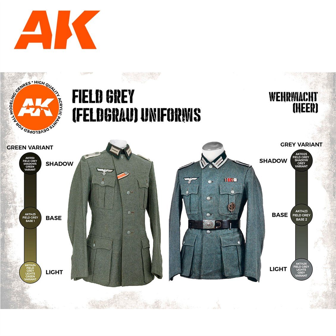 AK 11627 6 x17 ml. Alman Grisi Uniformalar, Akrilik 3GEN Model Boyası Seti