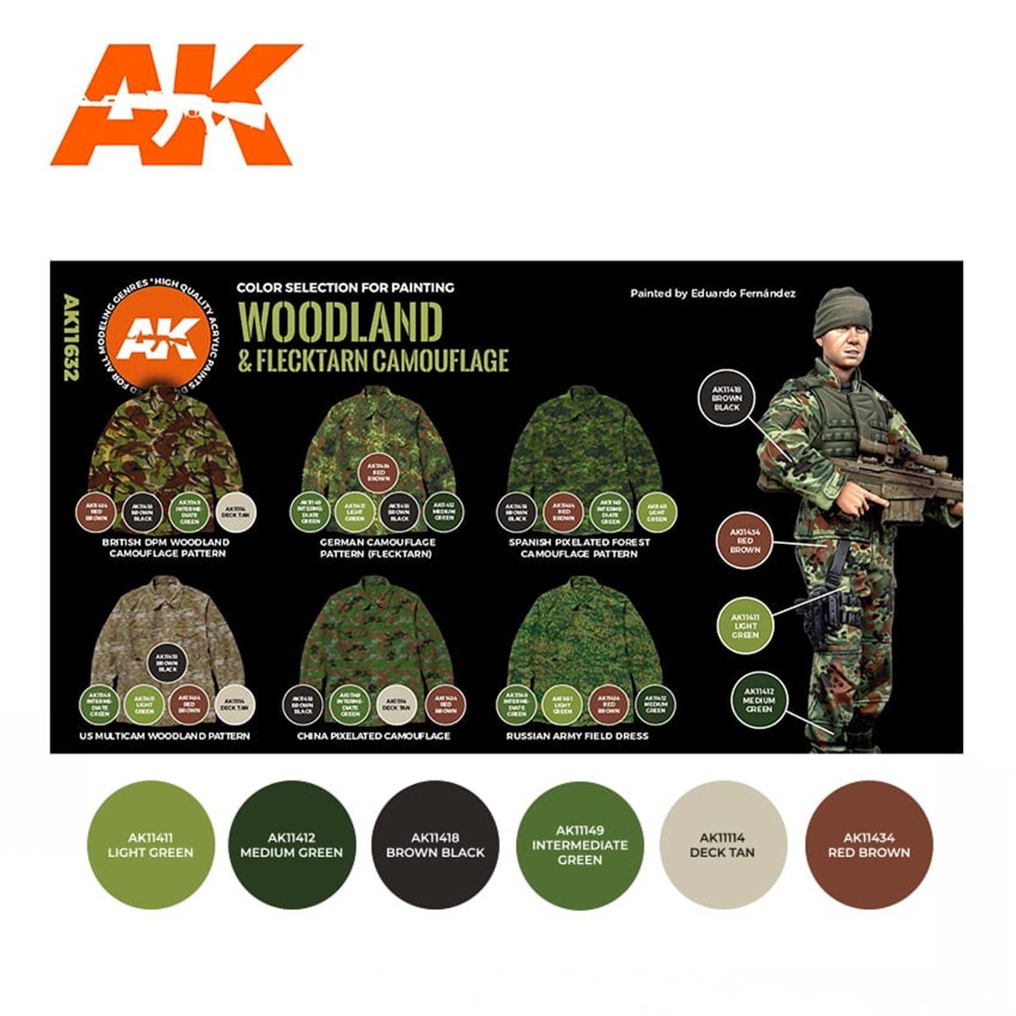 AK 11632 6 x17 ml. Modern Orman Kamuflajları, Akrilik 3GEN Model Boyası Seti