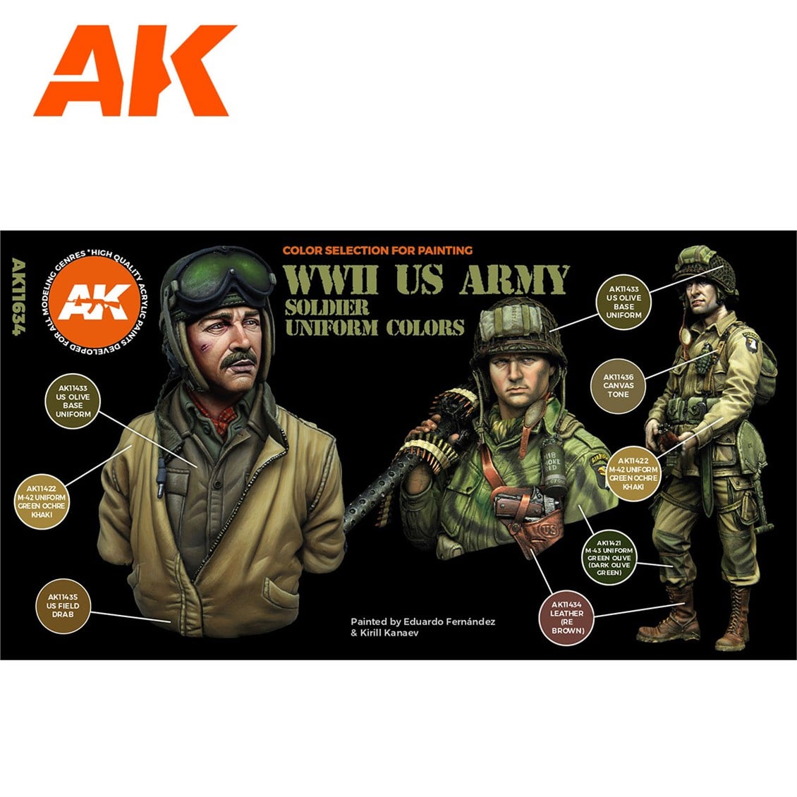 AK 11634 6 x17 ml. WW II Amerikan Uniformaları, Akrilik 3GEN Model Boyası Seti