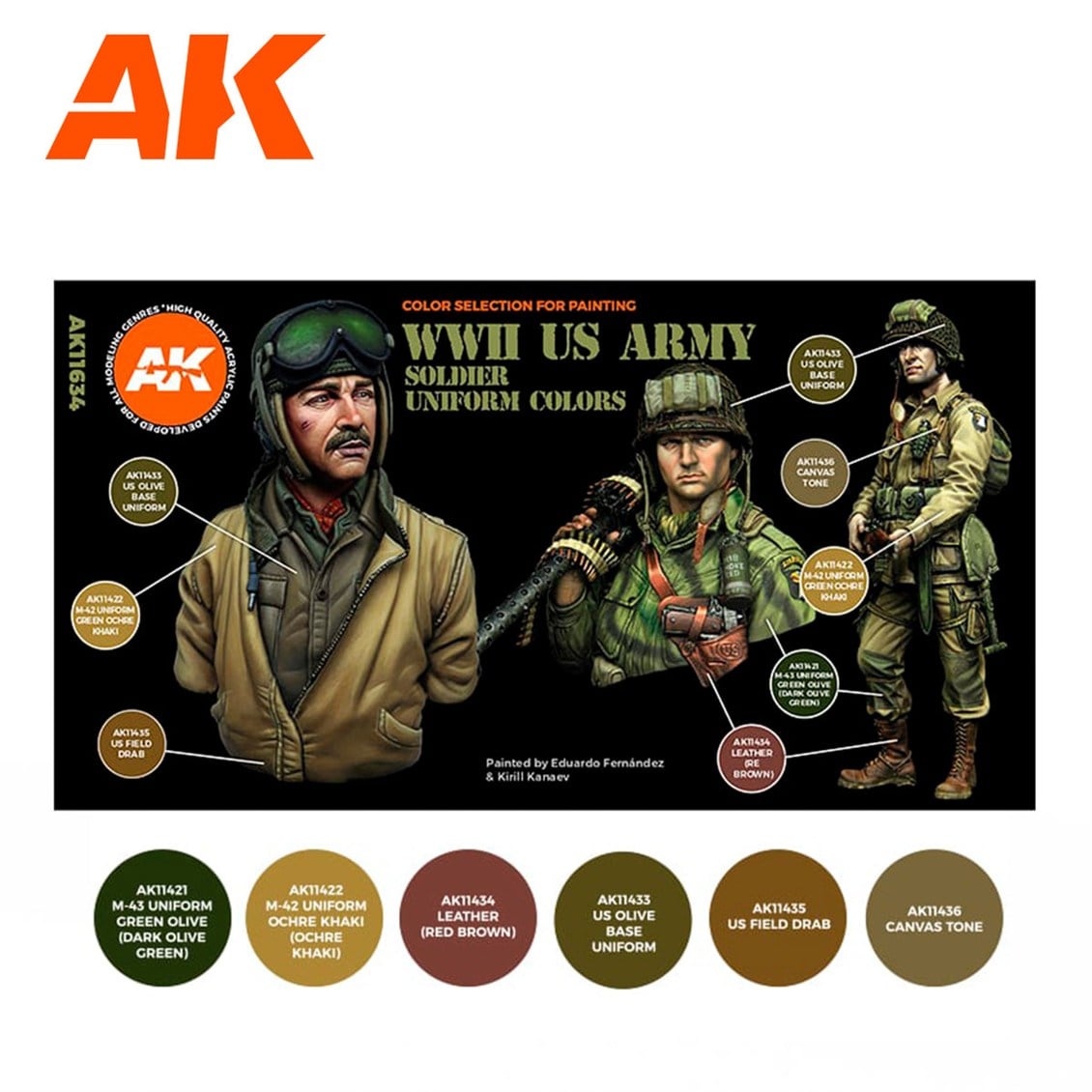 AK 11634 6 x17 ml. WW II Amerikan Uniformaları, Akrilik 3GEN Model Boyası Seti