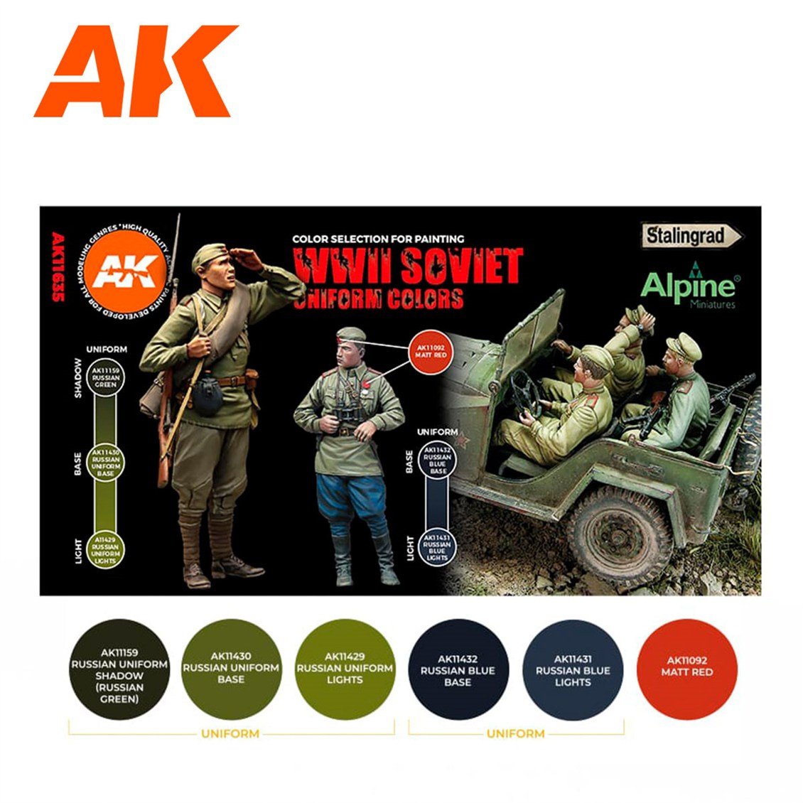 AK 11635 6 x17 ml. WW II Sovyet Uniformaları, Akrilik 3GEN Model Boyası Seti