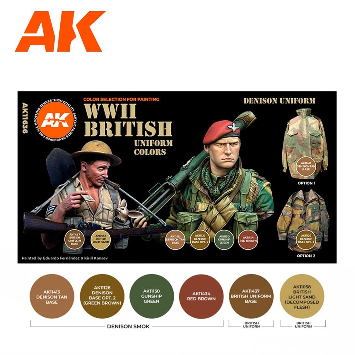 AK 11636 6 x17 ml. WW II Ingiliz Uniformaları, Akrilik 3GEN Model Boyası Seti