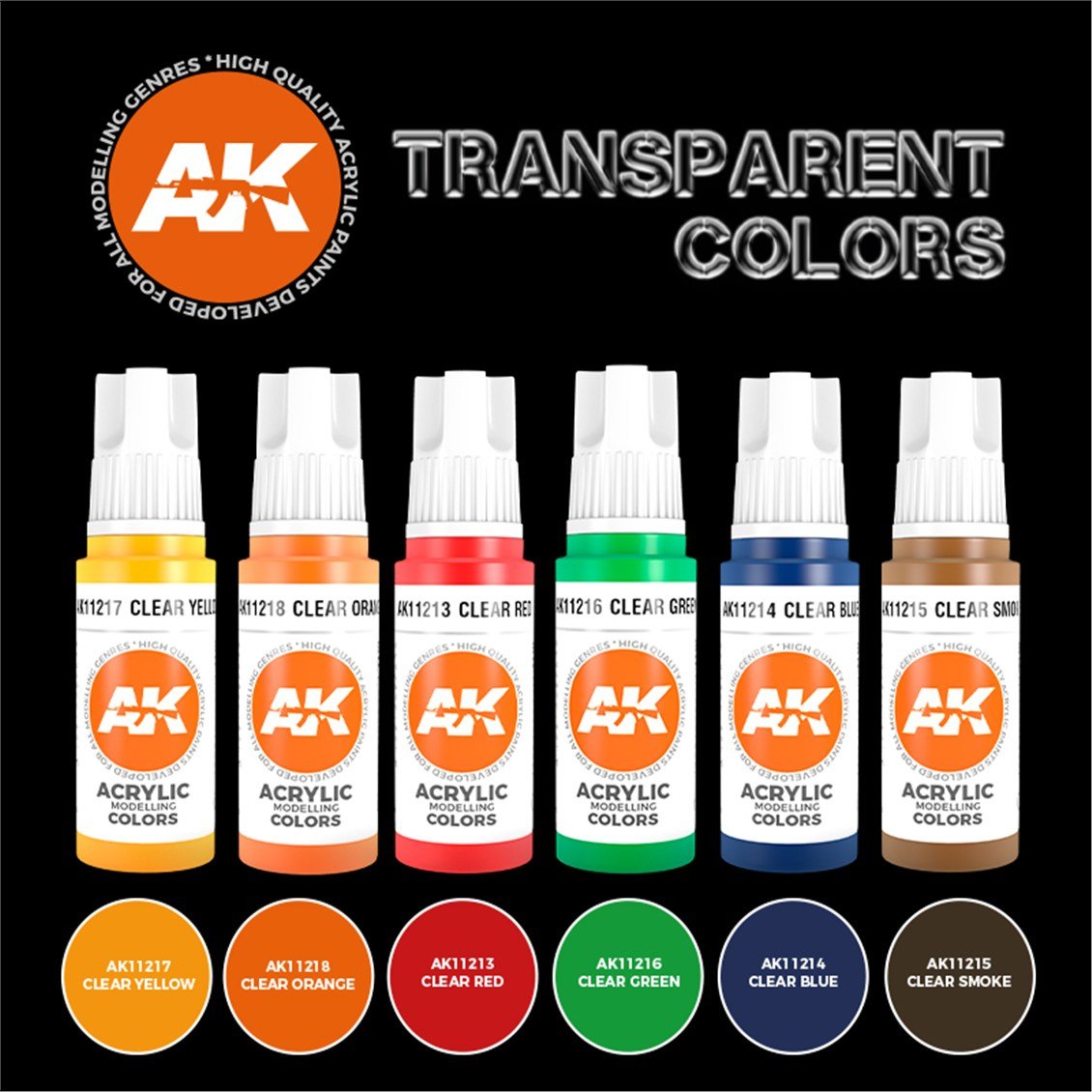 AK 11758 6 x17 ml. Şeffaf Renkler, Akrilik 3GEN Model Boyası Seti