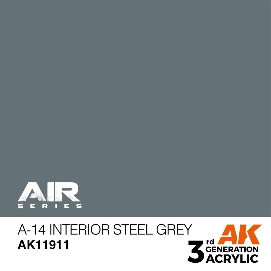 AK 11911 17 ml. A-14 Interior Steel Grey, Aircraft Serisi 3GEN Akrilik Model Boyası