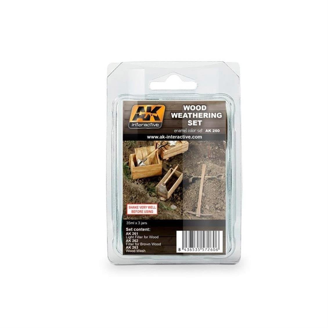 AK 260 3x35 ml. Ahşap Eskitme Efekti, Enamel Model Boyası Seti
