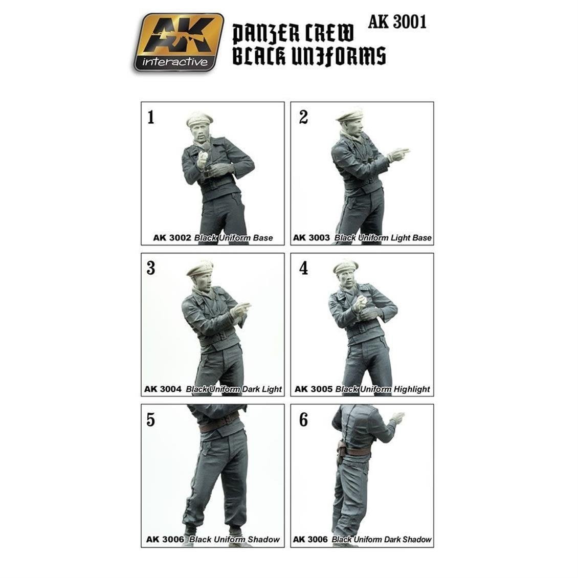 AK 3001 6x17 ml. Tank Mürettebatı Siyah Üniforma Renkleri, Akrilik Model Boyası Seti