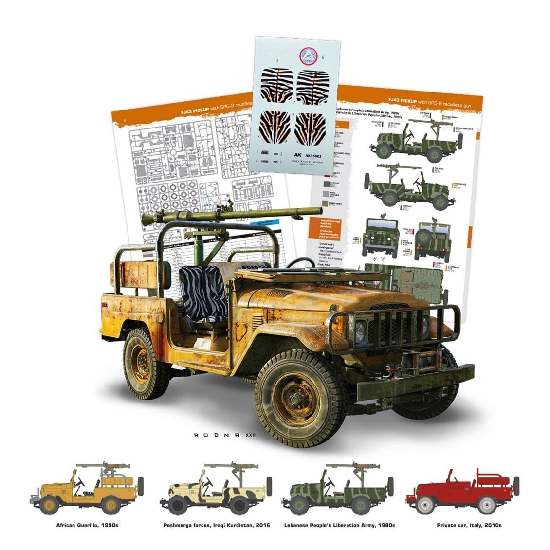 AK 35003 1/35 Ölçek, FJ43 Kamyonet (SPG-9 Geri Tepmesiz Silahlı), Askeri Araç Plastik Model Kiti