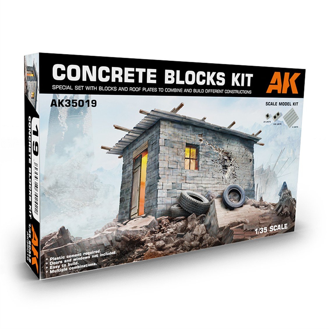 AK 35019 1/35 Ölçek, Beton Yapı Tuğla ve Blokları, 360 Parça, Plastik Model Kiti