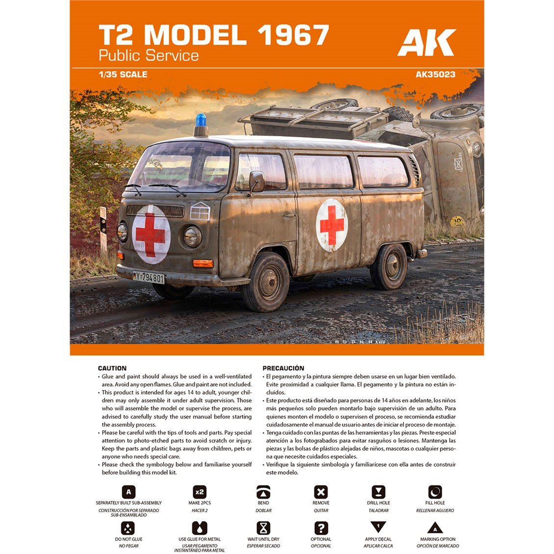 AK 35023 1/35 Ölçek, 1967 T2 VW Minibüs Ambulans, Plastik Model Kiti